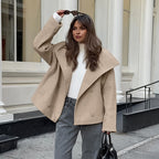 Damen Oversized Wolljacke mit breitem Revers R&B