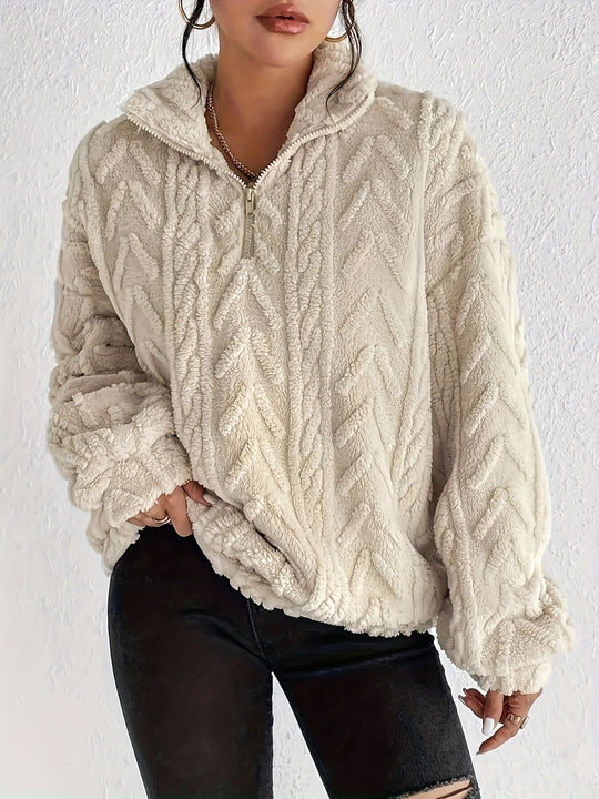Damen Fleece Pullover mit hohem Kragen und strukturiertem Design R&B