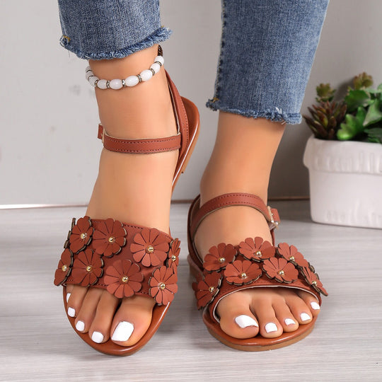 Damen Sandalen mit floralen Akzenten und verstellbarem Riemen R&B