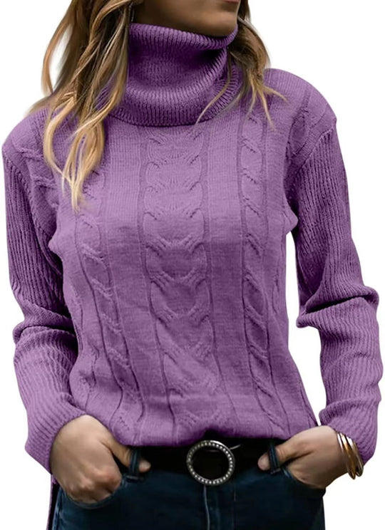 Damen Strickpullover mit Stehkragen und Zopfmuster R&B