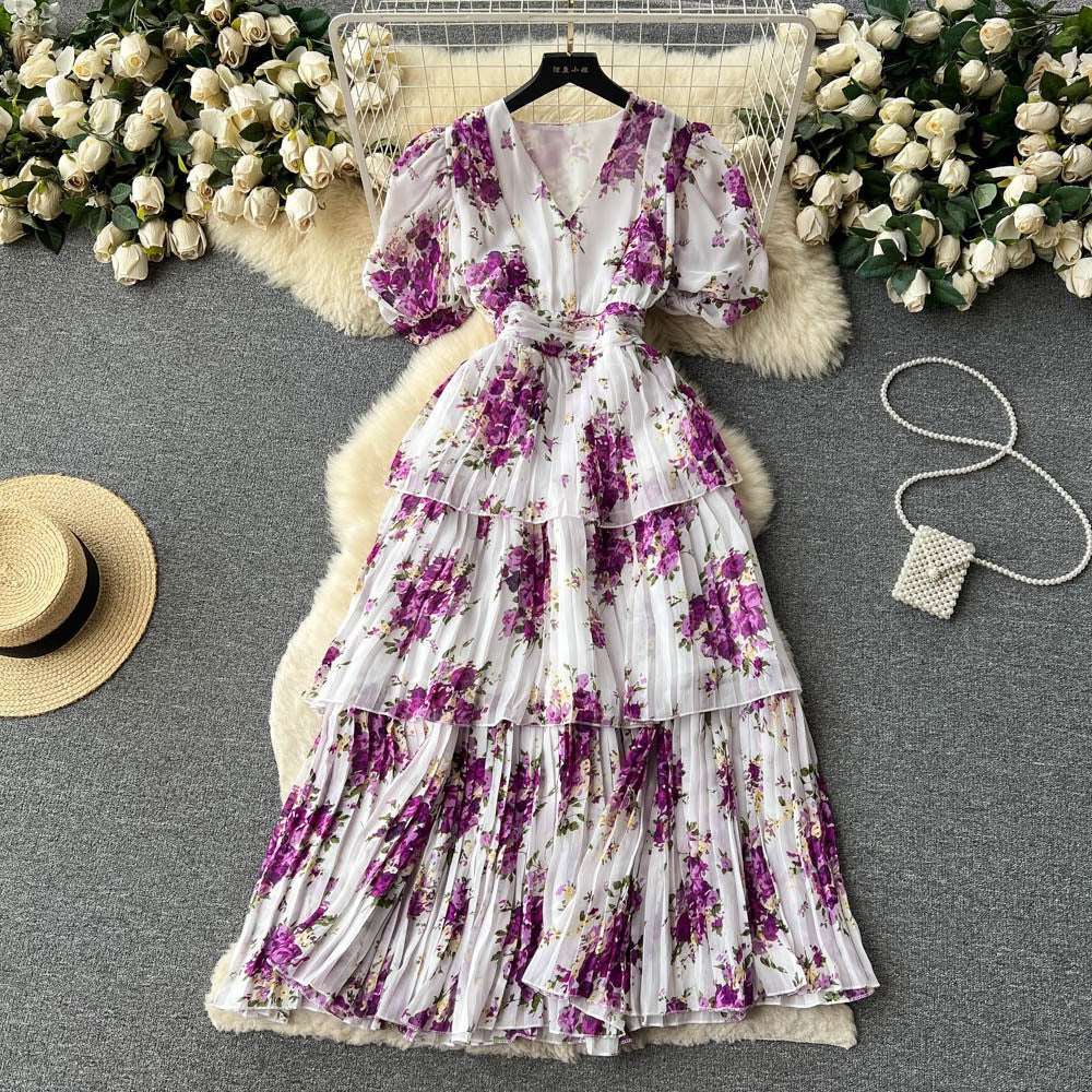 Damen Maxi-Kleid mit voluminösen Rüschendetails und floralem Design R&B