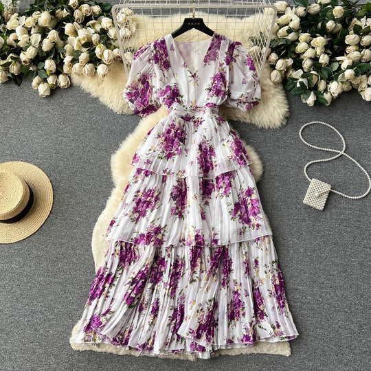 Damen Maxi-Kleid mit voluminösen Rüschendetails und floralem Design R&B