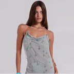 Damen Elegantes Minikleid mit raffiniertem Wasserfall-Ausschnitt und schimmernden Schmuckdetails R&B