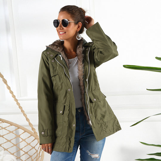 Damen Outdoor Parkajacke mit verstellbarem Kordelzug und abnehmbarer Kapuze R&B