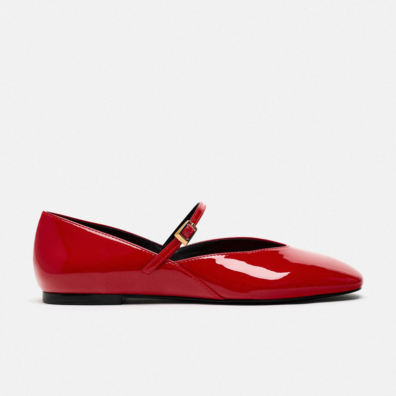 Damen Elegante Slip-On Ballerinas mit verstellbarem Riemen und hochwertiger Oberflächenstruktur R&B