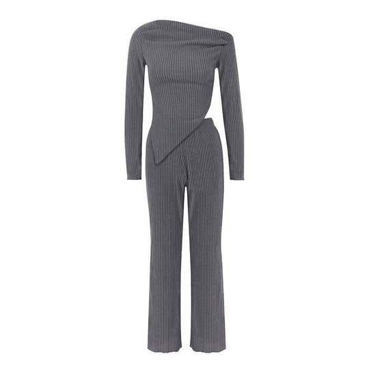 Damen figurbetontes Jumpsuit mit asymmetrischem Ausschnitt und langen Ärmeln R&B