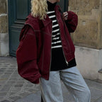Damen Kunstlederjacke mit elastischen Bündchen und hochschließendem Kragen R&B