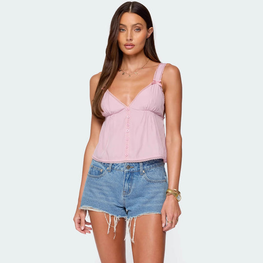 Damen Crop-Top aus feiner Baumwolle mit dekorativen Knopfdetails R&B