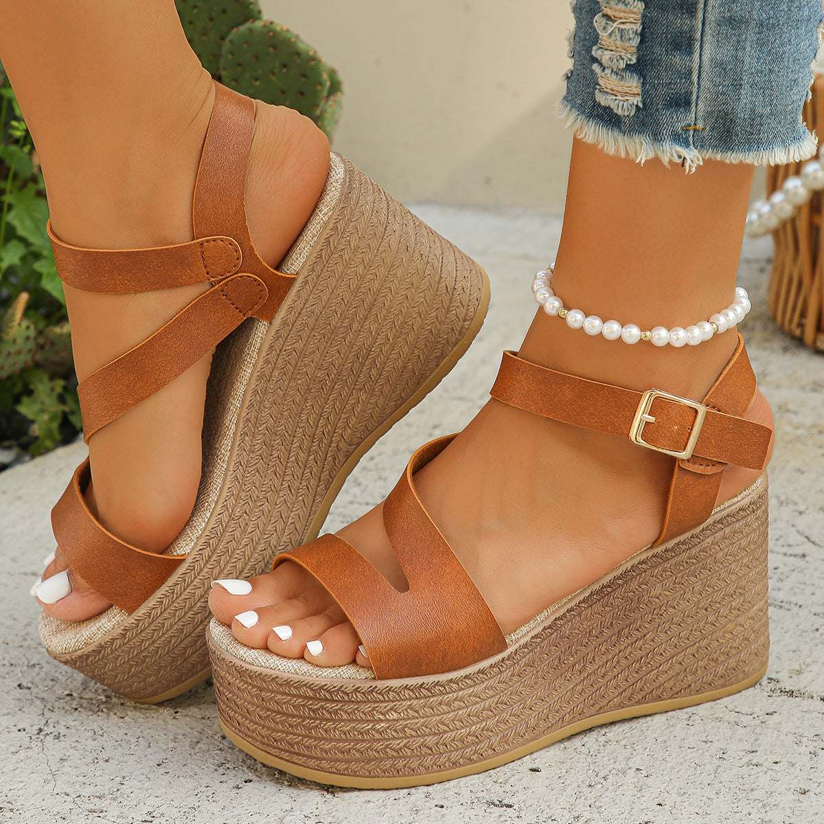 Damen elegante Plateau-Sandalen mit verstellbarem Riemen und komfortablem Fußbett R&B