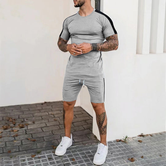 Herren Sportliches Kurzarm- und Shorts-Set mit kontrastierenden Details R&B