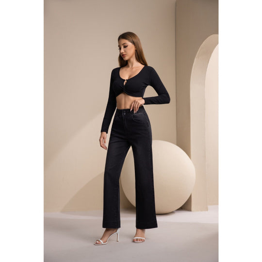 Damen weite High-Waist Jeans mit klassischem Schnitt und modernem Touch R&B