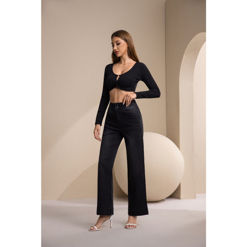 Damen weite High-Waist Jeans mit klassischem Schnitt und modernem Touch R&B