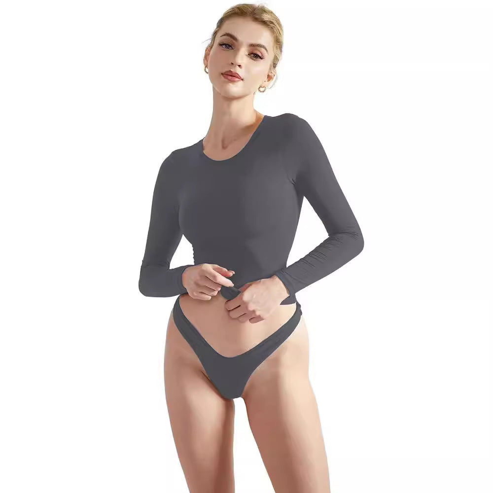 Damen Langarm-Top mit Raffung und figurbetontem Schnitt R&B