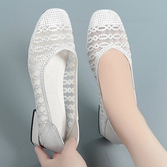 Damen Elegante Ballerinas mit funkelnden Strass-Details und komfortablem Blockabsatz R&B