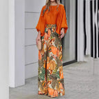 Damen weite Palazzo-Hose mit floralem Muster und elastischem Bund R&B