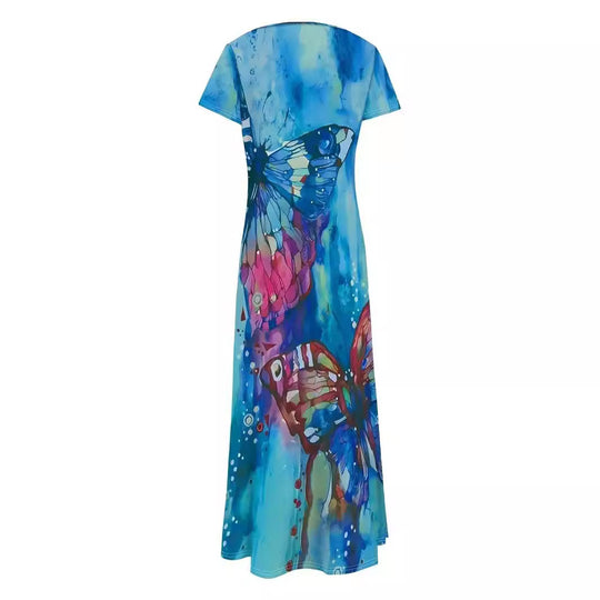 Damen Maxikleid mit buntem Schmetterlingsdruck R&B