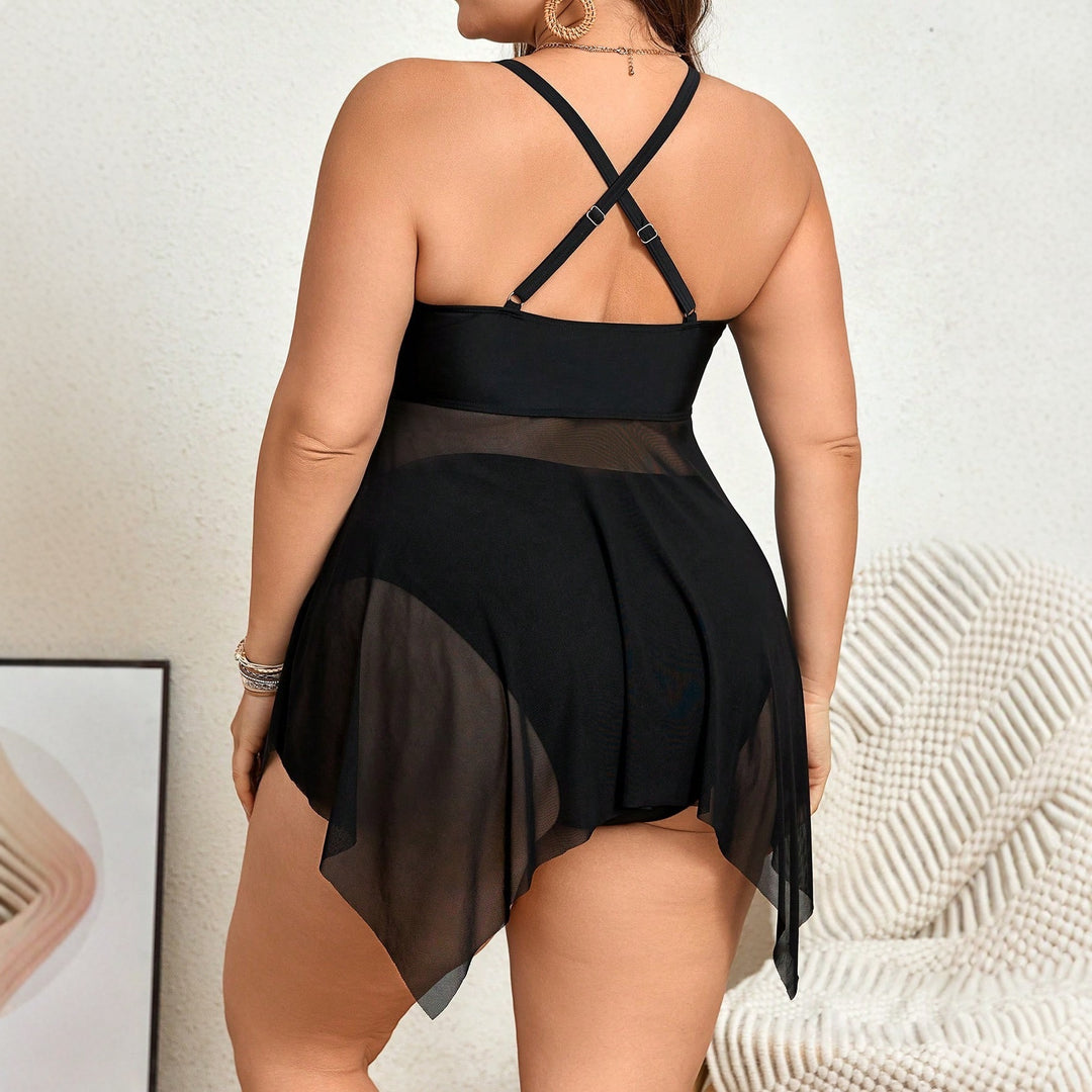 Damen Badeanzug mit transparentem Rock und raffinierter Kellerfalte R&B