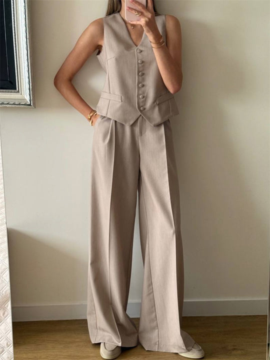 Damen elegantes 3-teiliges Anzug-Set mit ärmelloser Weste und weiten Hosen R&B