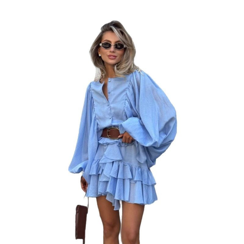 Damen Rüschenkleid mit weiten Ärmeln und modischen Details R&B