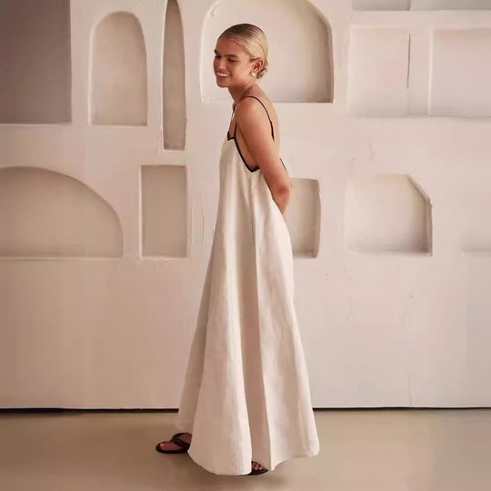 Damen luftiges Maxikleid mit feinen Trägern und sorgenlosem Schnitt R&B