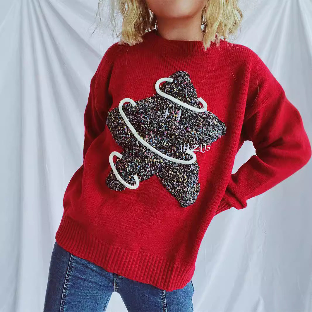 Damen Strickpullover mit kreativem Motiv und lässigem Schnitt R&B