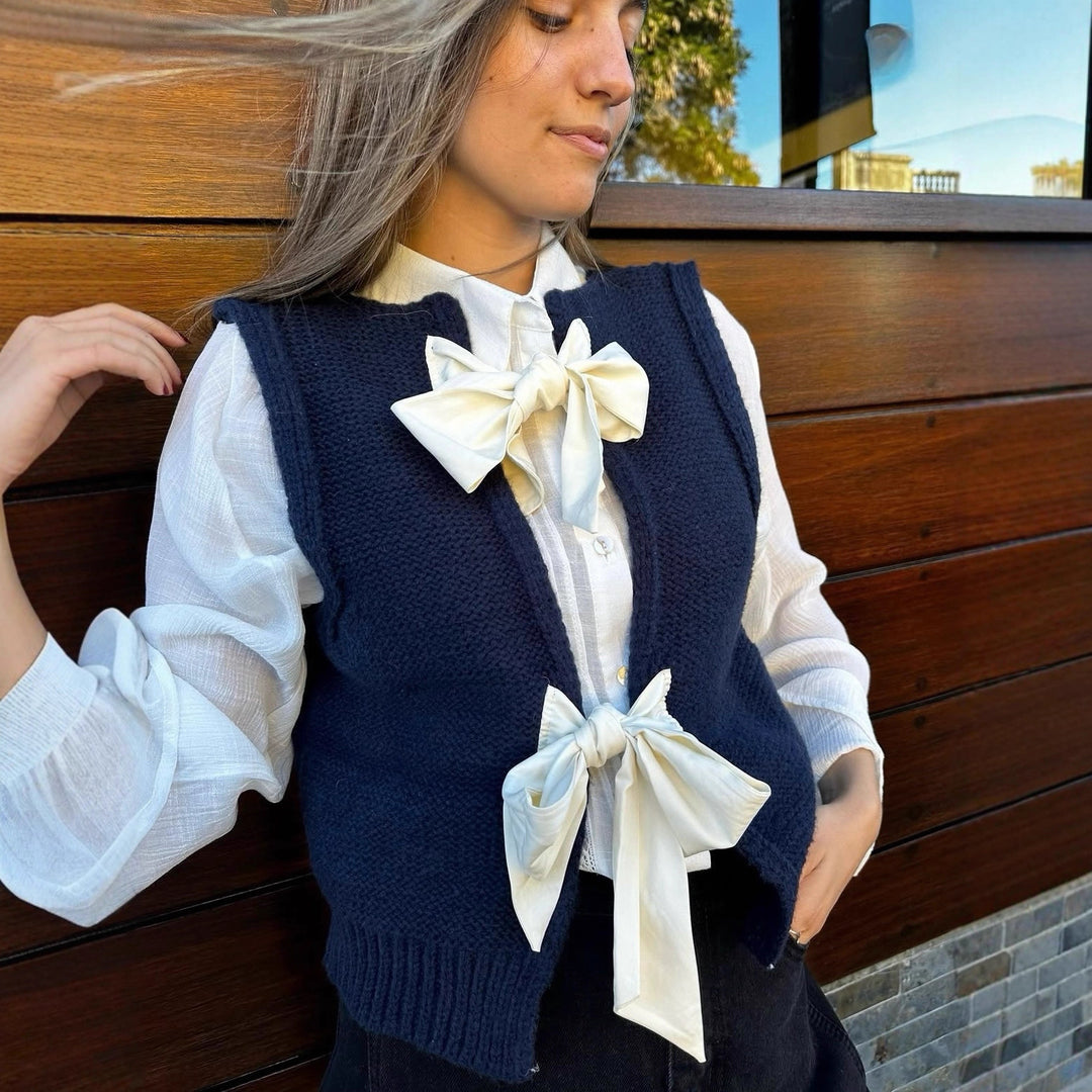 Damen Strickoberteil mit dekorativen Schleifen R&B