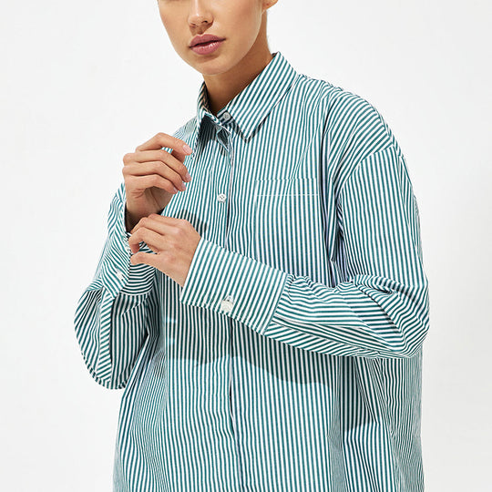 Damen Elegante, gestreifte Bluse mit klassischem Kragen und Taschen R&B