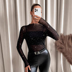 Damen Funktionsshirt aus transparenter Qualität mit glitzernden Applikationen R&B