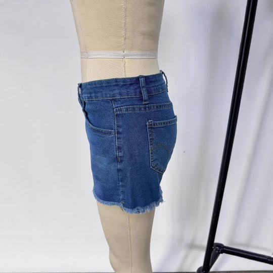 Damen Frayed Denim-Shorts im Vintage-Stil mit moderner Passform R&B