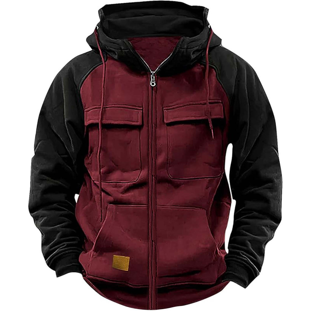 Herren Kapuzenjacke mit praktischen Vorder-Utility-Taschen und hohem Kragen R&B