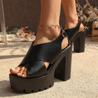 Damen Plateau-Sandaletten mit verstellbarem Riemendesign und robustem Blockabsatz R&B