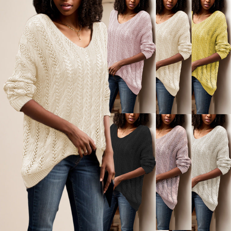 Damen luftiger Strickpullover mit einzigartiger Lochstruktur