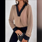 Damen Elegante Bluse mit kontrastierendem Kragen R&B