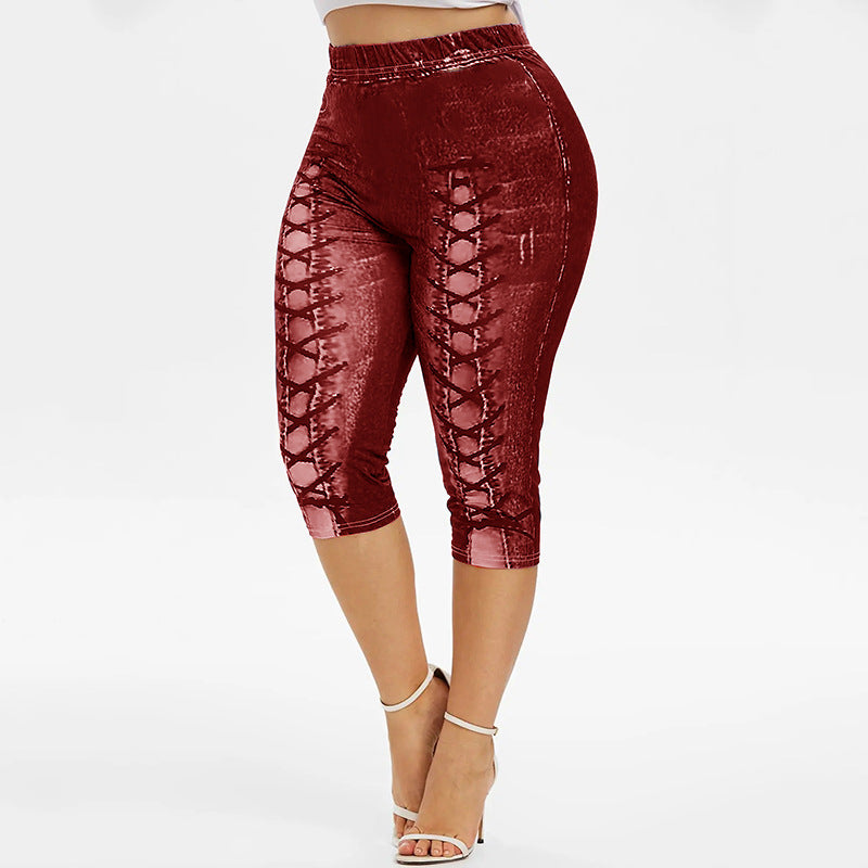 Damen Figurumspielende 3/4-Leggings mit Schnürdetails R&B
