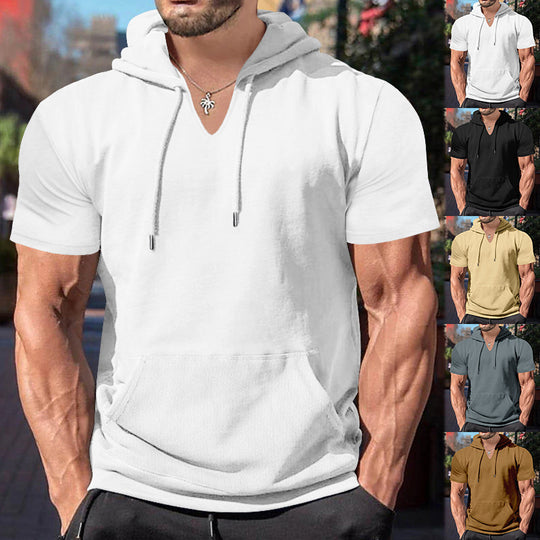 Herren lässiges Kapuzenshirt mit V-Ausschnitt und praktischer Bauchtasche R&B