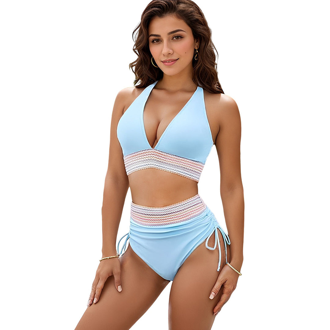 Damen Hochgeschnittener Bikini mit breitem elastischem Bund und dekorativen Zierdetails R&B