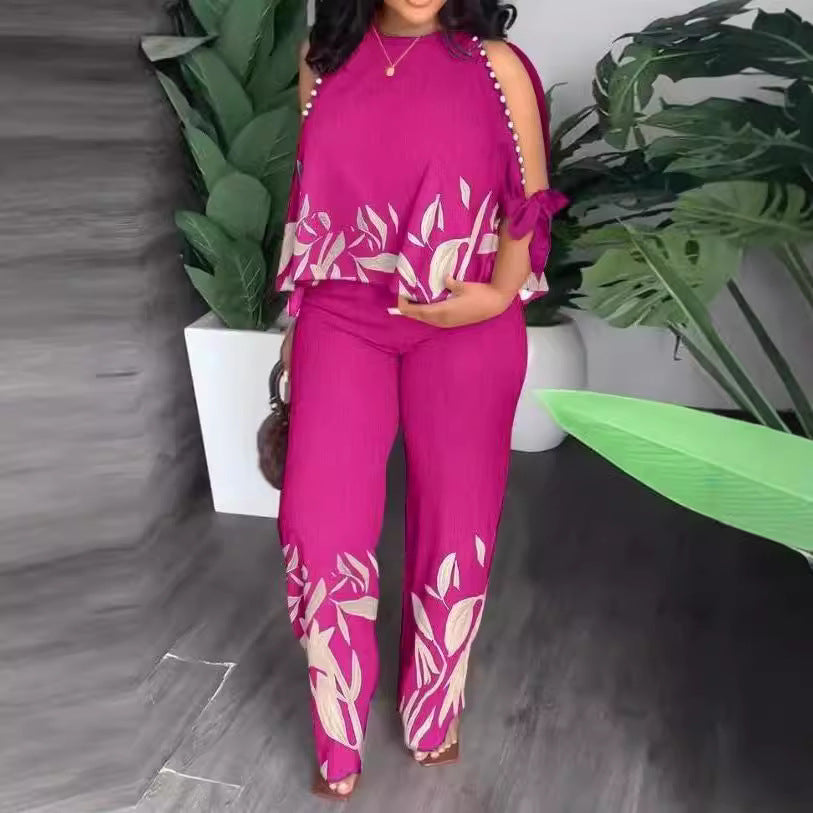 Damen Elegant gestaltetes Sommeroutfit mit floralem Design und Schulterfreiem Oberteil R&B