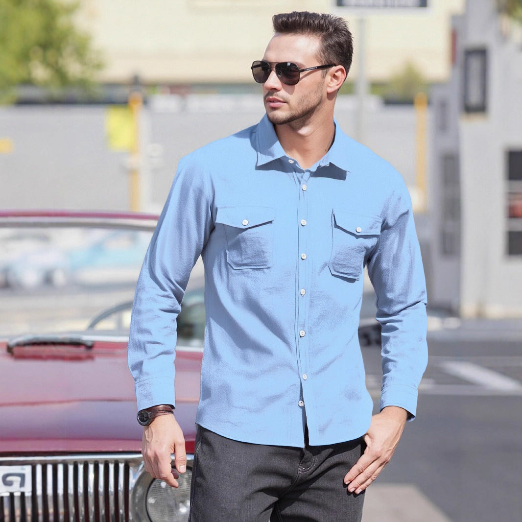 Herren Lässiges Langarmhemd mit praktischen Brusttaschen und modernem Schnitt R&B