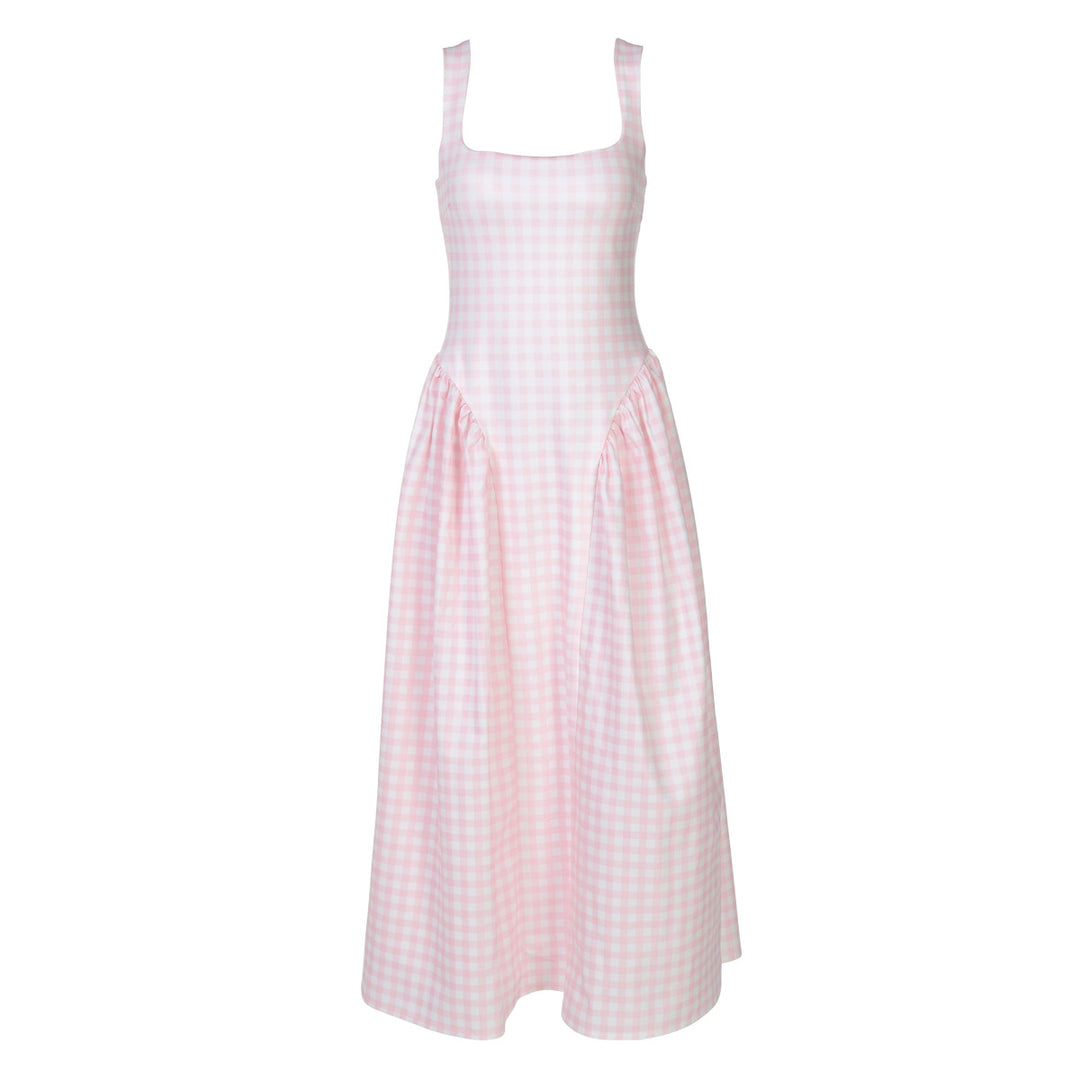 Damen Sommerliches Maxikleid mit Karo-Design und seitlichen Raffungselementen R&B