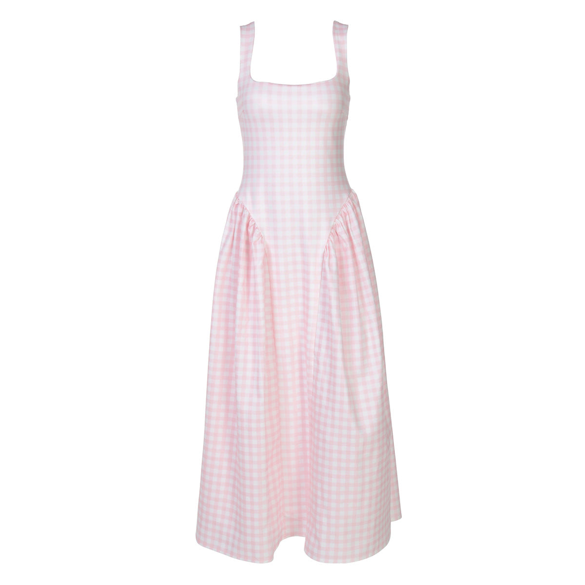 Damen Sommerliches Maxikleid mit Karo-Design und seitlichen Raffungselementen R&B