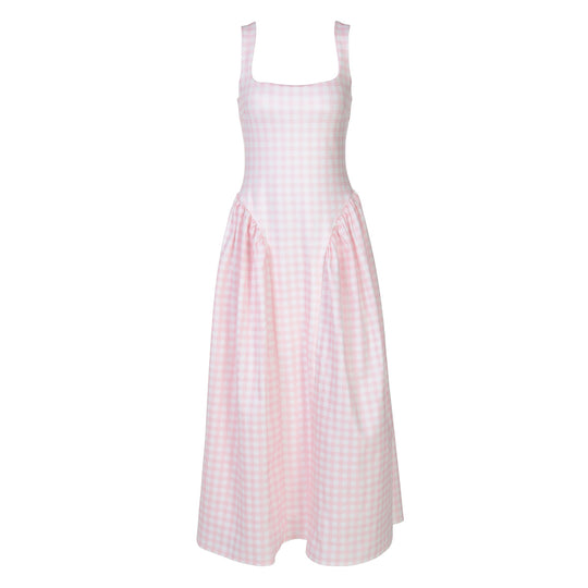 Damen Sommerliches Maxikleid mit Karo-Design und seitlichen Raffungselementen R&B