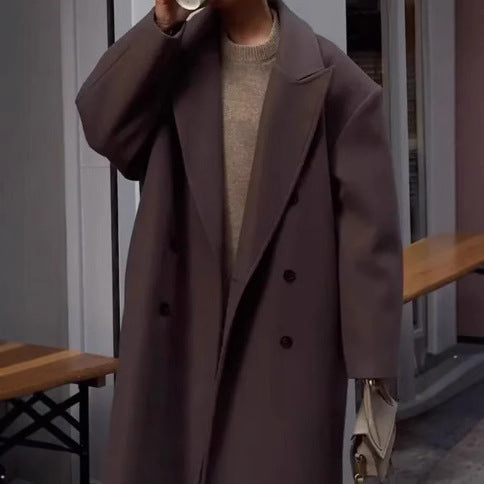 Damen Klassischer Oversized-Designer-Mantel mit doppelter Knopfreihe und weichem Futter R&B