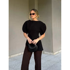 Damen Bluse mit voluminösen Puffärmeln und asymmetrischem Saum R&B