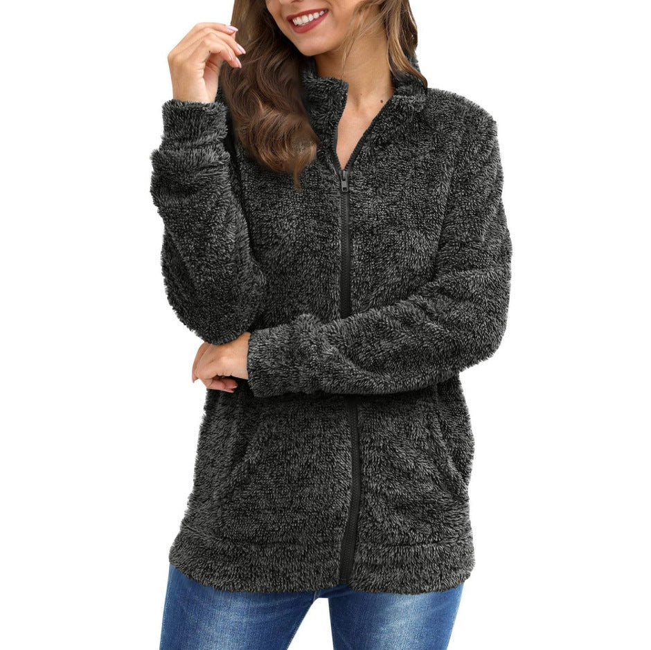 Damen Kuscheljacke mit durchgehendem Reißverschluss und weichem Plüschstoff R&B
