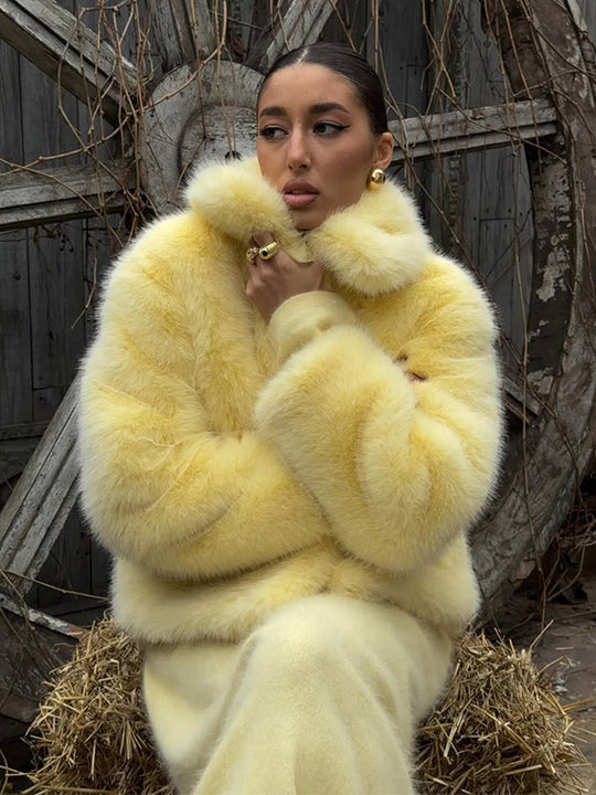 Damen Kunstpelzjacke mit voluminösen Ärmeln R&B