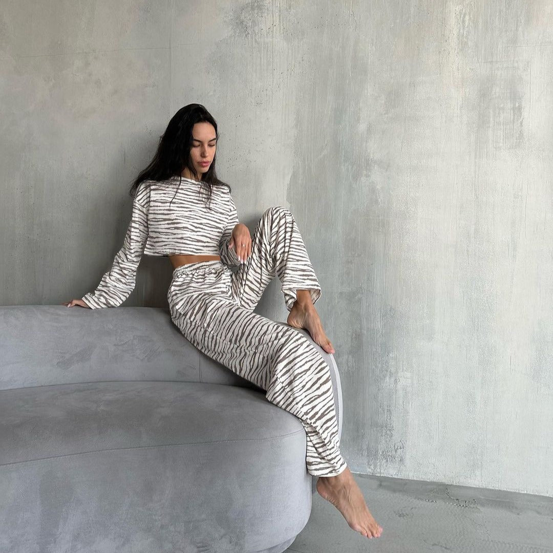 Damen lässiges Crop-Top und Jogginghose Set mit tierischem Muster R&B