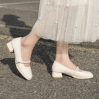 Damen elegante Mary Jane Pumps mit modischem Blockabsatz und feinem Schnallenakzent R&B