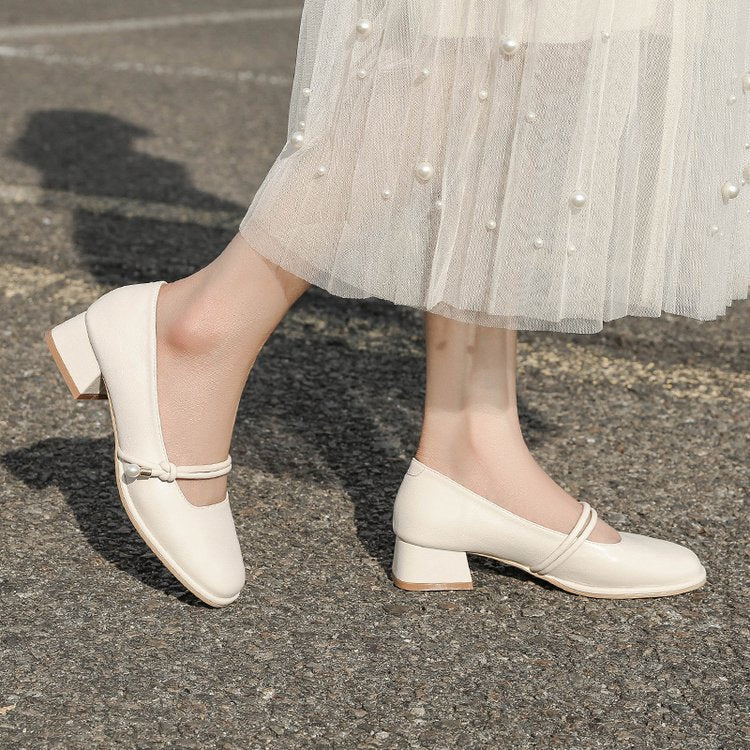 Damen elegante Mary Jane Pumps mit modischem Blockabsatz und feinem Schnallenakzent R&B