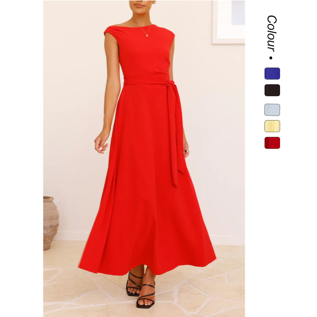 Damen Maxikleid mit schickem asymmetrischen Ausschnitt und eleganter Schleife R&B