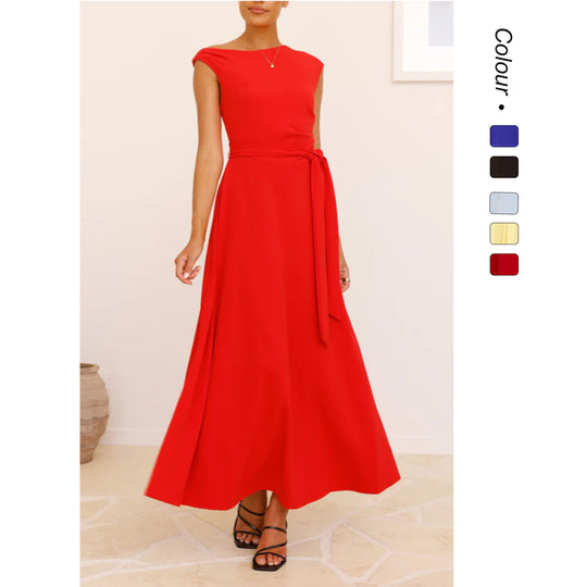 Damen Maxikleid mit schickem asymmetrischen Ausschnitt und eleganter Schleife R&B
